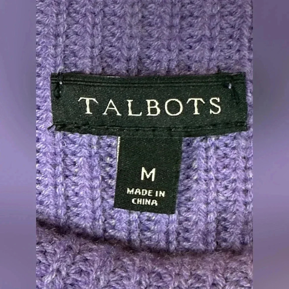 Talbots Wool Blend Sweater Purple Cable Knit Mock Turtleneck Womens Size Medium - Picture 7 of 8